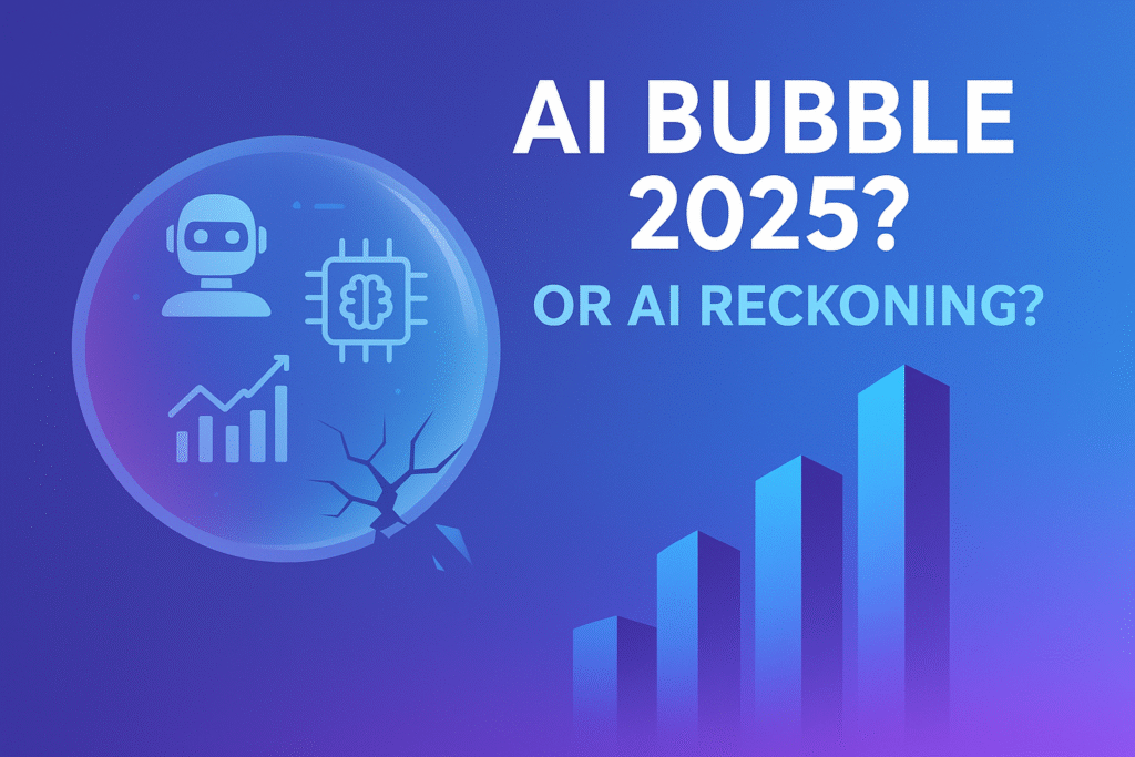 AI hype in 2025 illustrated as a turning point, showing the shift from magic to menace with leaders facing the AI reckoning.