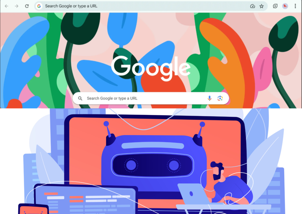 AI browsers compared with Chrome and Google Search in a minimalist 2026 future browsing concept.