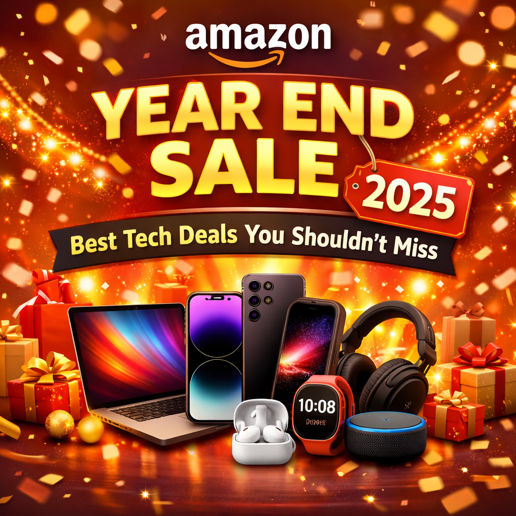 Amazon Year End Sale 2025 featuring best tech deals on laptops, smartphones, headphones, smartwatches and gadgets