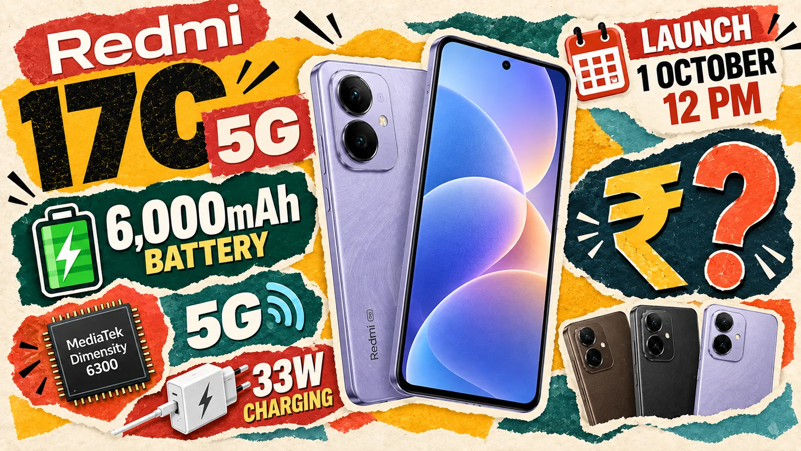 Purple Redmi 17C 5G launching 1 October with a 6,000mAh battery and 33W charging, price still unknown