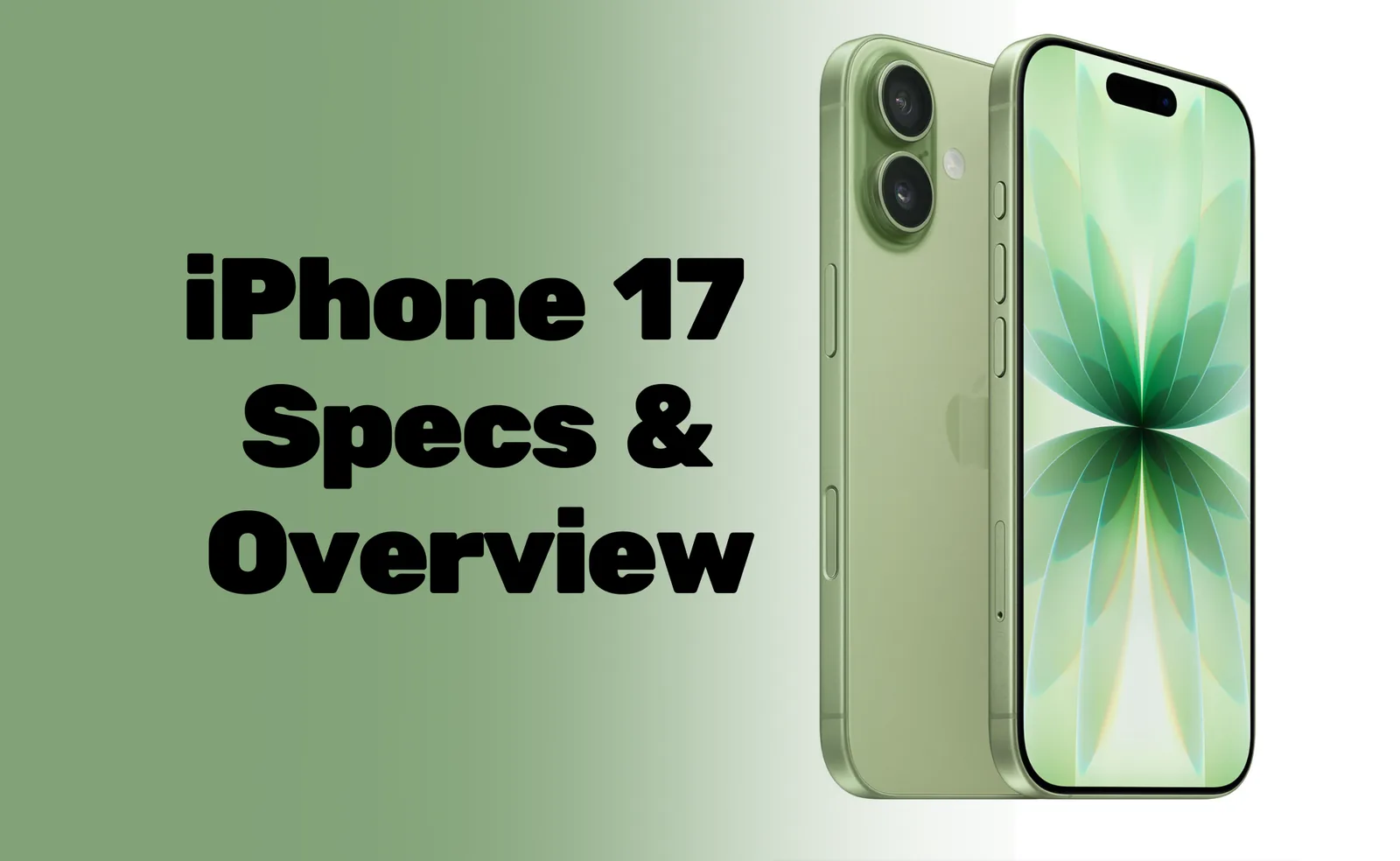 iPhone 17 Specs and Overview. Displaying sage green model