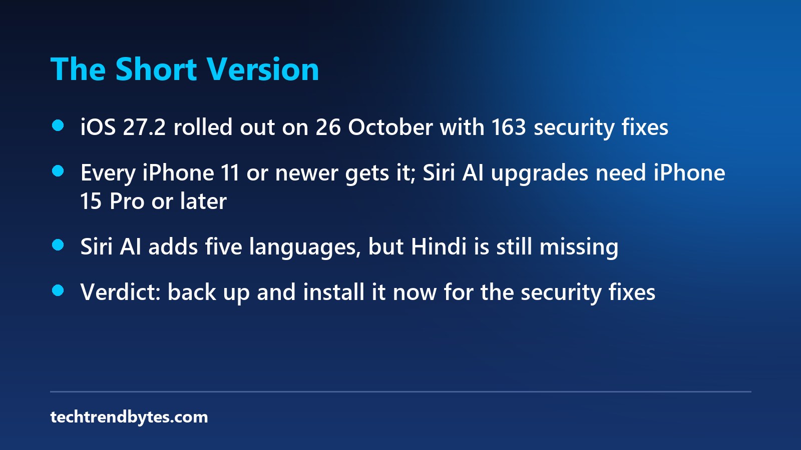iOS 27.2 update key points at a glance