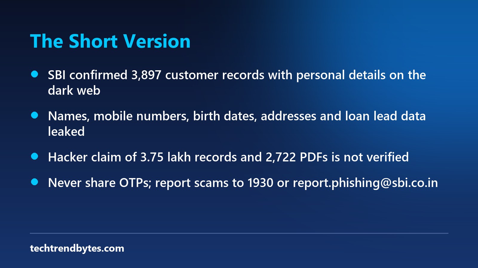 SBI data breach key points at a glance